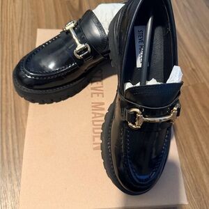 Steve Madden Black Loafers with Gold Accent